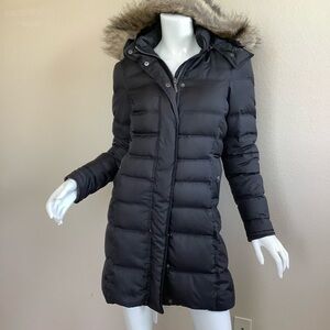 Women's Black Puffer Coat with Faux Fur Hood